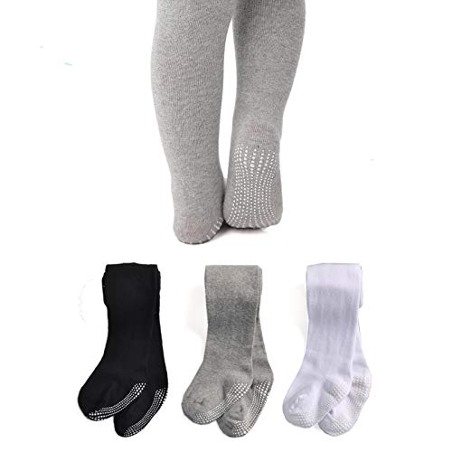 EPEIUS Baby Tights Baby Girls Non-Slip Ribbed Leggings Infants Girl Seamless Cotton Stockings Pantyhose Footed Tights 3-6 Months 3 Pack White Pink XS