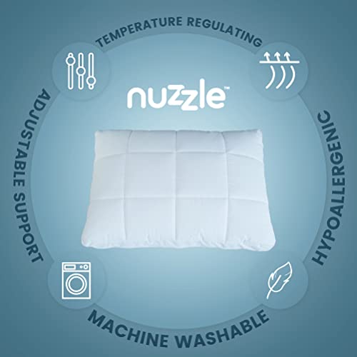 Nuzzle Bed Pillow for Sleeping - Ultra Soft Cooling Pillow with 2 Adjustable Inner Layers for Comforting Support, Washable Luxury Queen Size Pillows - Perfect for Side, Back, and Stomach Sleepers