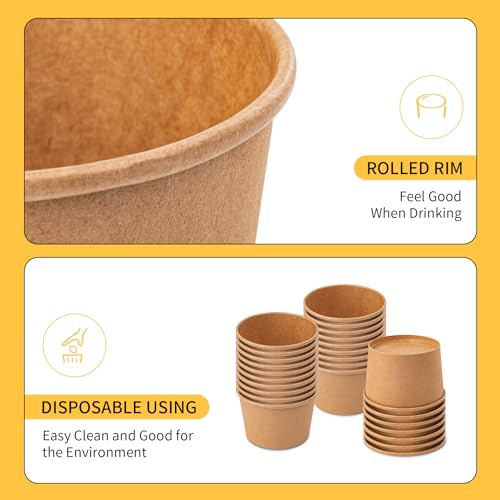 PakTalk Paper Soup Containers with Lids, 50 Pack Brown Soup Bowls Biodegradable Ice Cream Cups with LidS for Hot Soup or Ice Cream (50 sets, 8 oz)