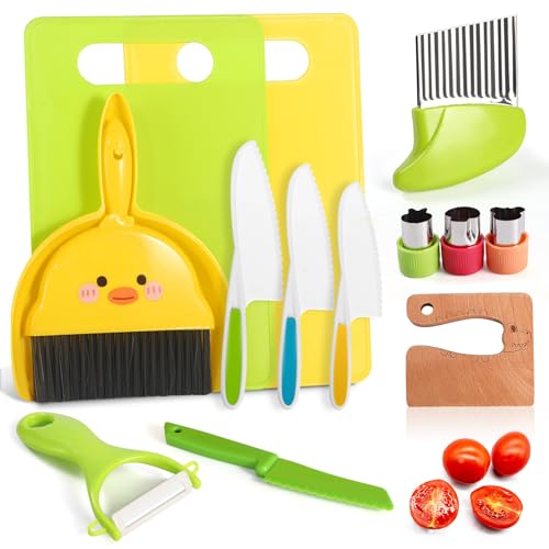 14 PC Safe Knife Kid Toddler Kitchen Set for Real Cooking, Toddler Montessori Kitchen Tool Toy for Lillte Girl Boy Age 3-10, Gifts for 3 4 5 6 7 8 9 10 Year Old Girl Boy Birthday Christmas