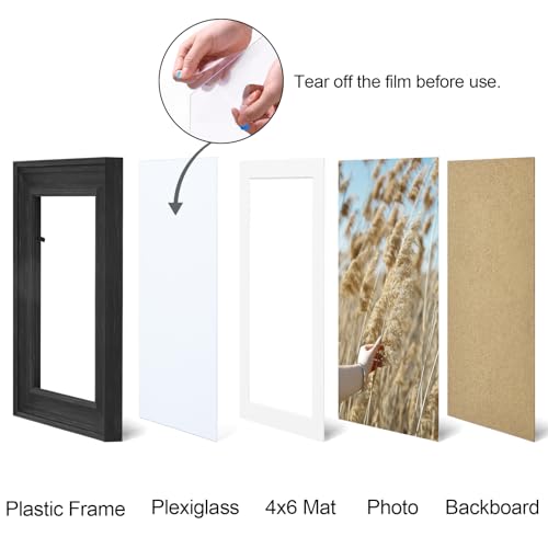 Vittanly 4x6 Picture Frames Set of 2, Display 3.5x5 Pictures with Mat or 4x6 without Mat, Rustic Picture Frames for Wall Mount or Tabletop Display, Photo Frame Collage for Wall Decor, Black