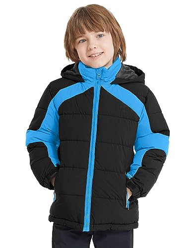 ZSHOW Boys' Warm Hooded Winter Jacket Soft Fleece Lined Quilted Puffer Coat(Black & Blue,6-7)