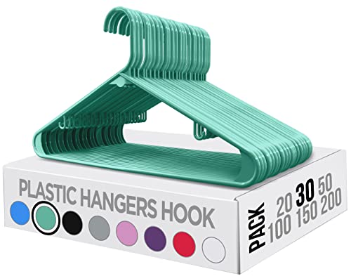 Utopia Home Plastic Hangers 50 Pack - Clothes Hanger with Hooks - Durable & Space Saving Coat Hanger - Heavy Duty Aqua Hangers - Skirt Hangers