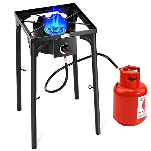 Goplus Outdoor Camping Stove, Single Burner Propane Gas Cooker w/Detachable Legs & 0-20 PSI Regulator & CSA Approval for Camp Patio RV, Cast Iron, 100,000-BTU