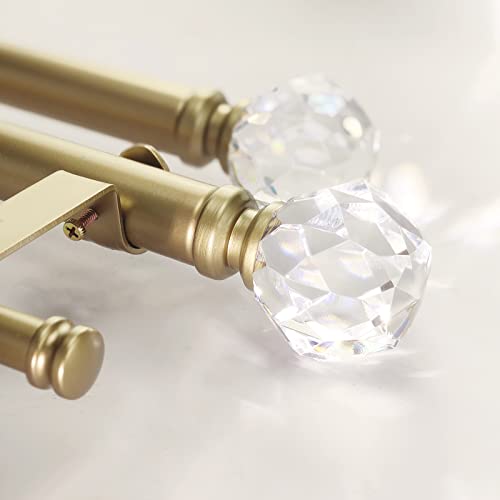ILAISIHOME Double Curtain Rod Set:1-1/8 Inch Diameter Luxury Gold Curtain Rods,36-72 Inch Adjustable Gold Drapery Rod with Crystal-clear Faceted Finials for 1 Pack