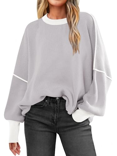 ANRABESS Womens Oversized Sweaters Fall 2025 Fashion Crewneck Batwing Long Sleeve Side Slit Knit Pullover Sweater Tops Wave Brown-M