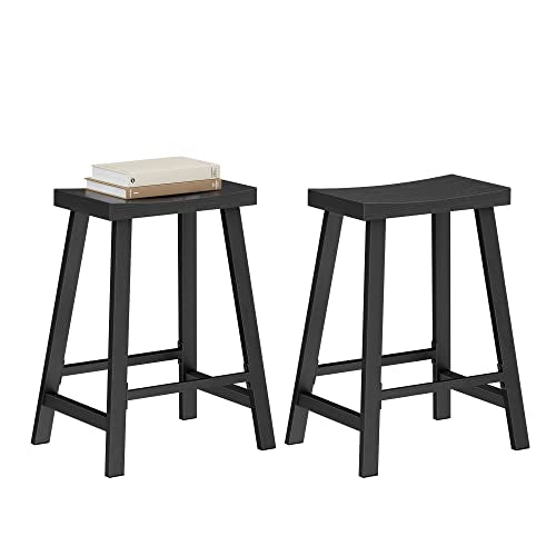 VASAGLE Bar Stools, Set of 2 Bar Chairs, Kitchen Breakfast Bar Stools with Footrest, 23.6 Inches High, Industrial in Living Room, Party Room, Rustic Brown and Black ULBC074B01