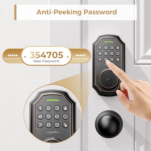 Keyless Entry Door Lock with 2 Door Knobs - App Control Electronic Keypad Deadbolt Smart Lock - 100 Code Keypad Door Lock with Handle - Front Door Lock Set - One Time Code - Auto Lock Easy to Instal