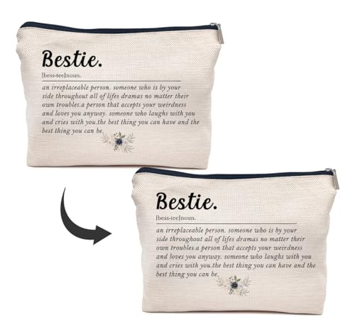 IWXYI Bestie Makeup Bag,Bestie Definition Makeup Bags With Zipper,Bestie Friend Makeup Bag Zipper Pouch Travel Toiletry Gifts For Women,Bestie Gifts For Women