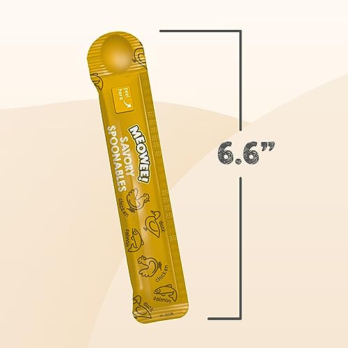 MEOWEE! Savory Spoonables with Real Chicken, Salmon & Duck, 4 Count Tube, Triple Flavor Squeezable Lickable Wet Treats for Cats with Built-in Spoon for Less Mess