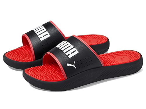 PUMA Men's Softride Massage Slide Sandal Black White-High Risk Red, 7