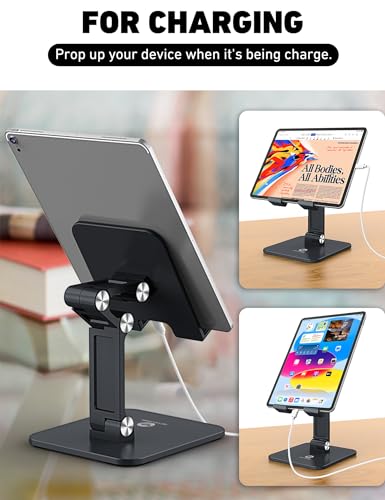 OCYCLONE Tablet Stand, iPad Stand for Desk Adjustable Height and Angle, Foldable Tablet Holder Stand Compatible with 15.6 Portable Monitor iPad Pro 9.7, 10.5, 11, 12.9 Air Mini 4 3 2 - Black