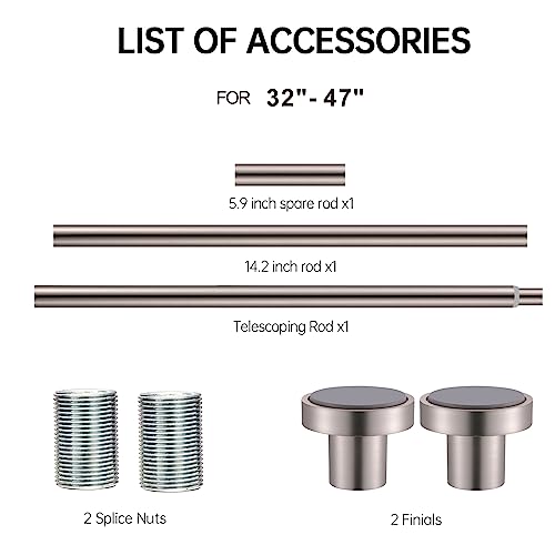 BRIOFOX Shower Curtain Rod Adjustable 32-47 Inch, Spring Tension Shower Rod No Drilling Non Slip, Nickel