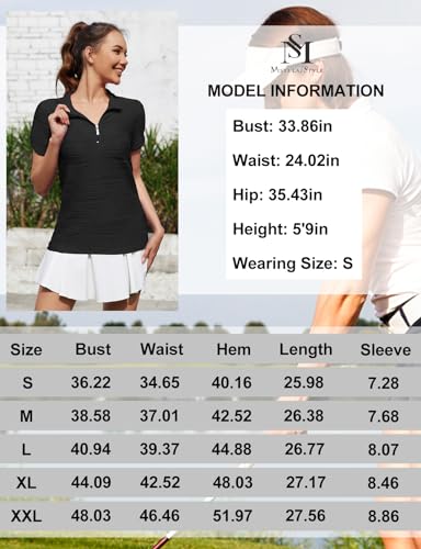 Misyula Womens Golf Shirt Short Sleeve,Quarter Zip Polo Workout Tops Slim Fit Quick Dry Athletic Tennis Shirts Casual Outfits,Bright-Pink,S