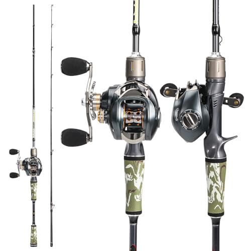 Sougayilang Fishing Rod and Reel Combo, Baitcasting Combo,30 Ton + 24 Ton Carbon Fiber 2 Pieces Fishing Poles with Baitcaster Reel,SuperPolymer Handle
