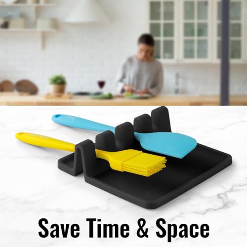 Zulay Silicone Utensil Rest - BPA-Free, Durable Spoon Rest with Drip Pad - Heat-Resistant Spoon Rest for Stove Top - Spoon Rest for Kitchen Counter - Kitchen Gadgets & Kitchen Utensils Holder - 3 Pack