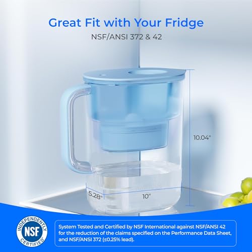 Waterdrop 200-Gallon Long-Life Chubby 10-Cup Large Water Filter Pitcher with 1 Filter, NSF Certified, 5X Times Lifetime, Reduces PFOA/PFOS, Chlorine, BPA Free, Blue