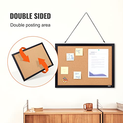 VEVOR Cork Board for Walls, Double-Sided Cork 24" x 18" Bulletin Board Vision Board, Push Pin Board with Framed for Office Home and School