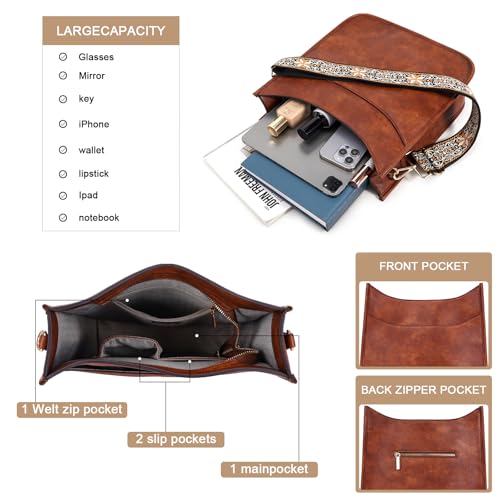 HKCLUF Crossbody Bag for Women Trendy Vegan Leather Hobo Handbags Women Fashion Shoulder Bucket Bags Cross-body Purse with 2PCS Adjustable Strap(Dark Brown)
