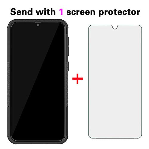 Phone Case for Samsung Galaxy M30s M21 with Tempered Glass Screen Protector Cover and Stand Kickstand Hard Rugged Hybrid Protective Cell Accessories Glaxay M 30s Gaxaly 21M Cases Boys Women Men Black