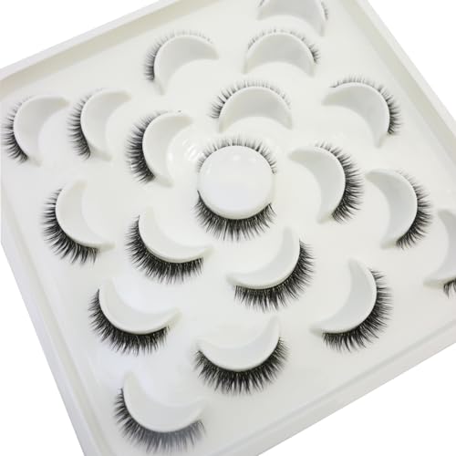 DAODER 10MM False Eyelashes Thick Short Mink Lashes Natural Look With Clear Band D Curl Lash Extension Look False Lashes Strip for Daily Wear 10Pairs(10mm Clear Band)