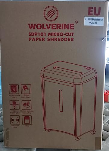 WOLVERINE 8-Sheet Super Micro Cut High Security Level P-5 Ultra Quiet Paper/Credit Card Home Office Shredder with 4.5 gallons Pullout Waste Bin SD9101 (White)