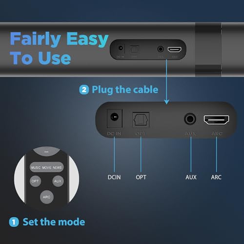 Assistrust Sound Bar, 60W Sound Bar for Smart TV, 5.0 Bluetooth TV Sound Bar, Wired & Wireless Soundbar with Auto Volume Boost, ARC/Optical/AUX Connection, Detachable Soundbar
