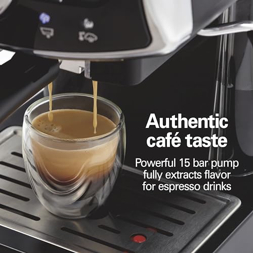 Hamilton Beach Slide & Lock Espresso Machine With Milk Frother Steam Wand For Cappuccino & Latte, 15 Bar Pump and Two Spouts, Removable Reservoir, Compact, Retro Design, Black (40730)