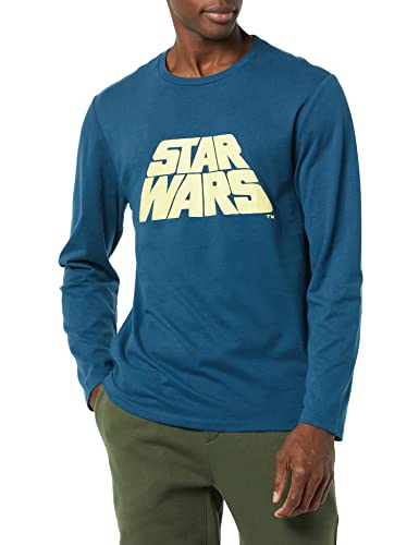 Amazon Essentials Disney | Marvel | Star Wars Men's Long-Sleeve T-Shirts, Pack of 2, Light Yellow Star Wars Mando/Navy Star Wars, X-Small