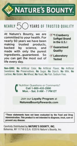 Nature's Bounty Cranberry Dietary Supplement, Supports Urinary Tract and Immune Health, Softgels, 25,200 Mg, 60 Ct