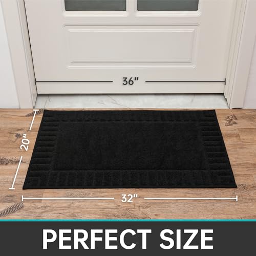 BEQHAUSE Door-Mat-Non-Slip Front Door Mat Washable Low-Profile Entrance Mats for Front Door Entry Dirt Trapper Door Mat Absorbent Welcome Mats,20"x32",Black