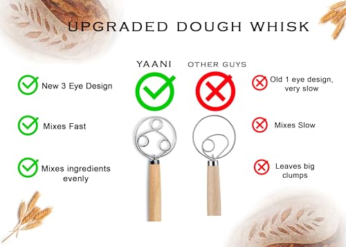 YAANI Sourdough Starter Kit, Sourdough Bread Baking Supplies, Banneton Bread Proofing Basket Set Of 2 Round and Oval, Dough Whisk, Scoring Tool, Metal Scraper, Silicone Scraper, Premium Baking Tools