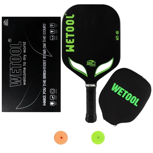 WETOOL Edgeless Pickleball Paddles, USAPA Approved, Carbon Fiber, Thermoformed Unibody Construct, Textured Surface Massive Sweet Spot Pickleball Paddle with Paddle Cover