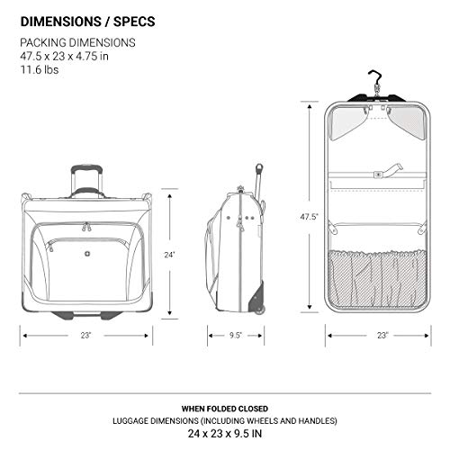 SwissGear 7895 Premium Rolling Garment Bag, Black, 24-Inch