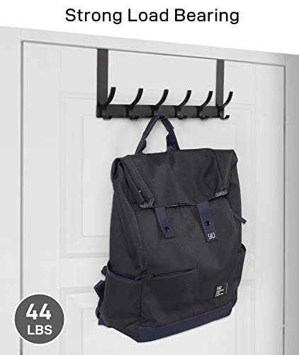 Optish Over The Door Hooks, Door Hanger Hooks for Hanging, Over The Doors Towel Racks for Bathroom with 12 Coat Hook, Coat Rack Dorm Essentials Bathroom Accessories（1 Pack, Black）
