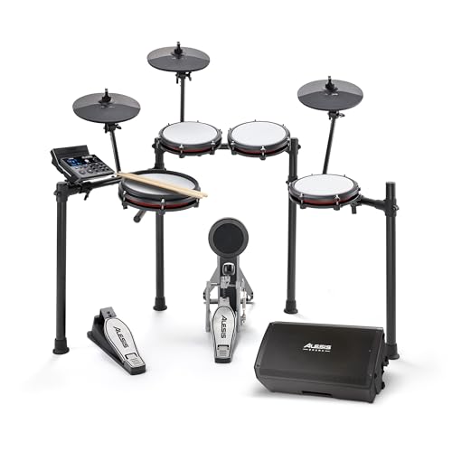 Alesis Nitro Max Kit Electric Drum Set with Quiet Mesh Pads, 10" Dual Zone Snare, Bluetooth, 440+ Authentic Sounds, Drumeo, USB MIDI, Kick Pedal