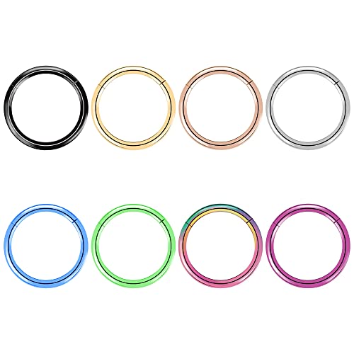 BOGKU 8pcs 18g Nose Rings Titanium Nose Ring Hoops 10mm Hinged Septum Clicker Nose Rings 18 Gauge Women Cartilage Conch Helix Rook Hoop Earrings (18 Gauge 10mm)