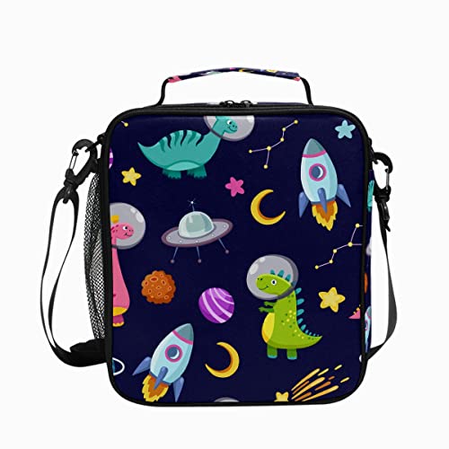 MSINMKOK Insulated Lunch Bag for Boys Girls, Lunch Box Tote Cute Dinosaur Astronaut Spacecraft Rocket Lunchbox for Kids School Picnic