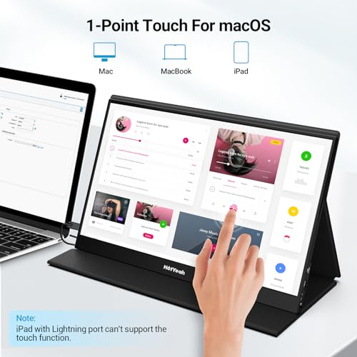 HotYeah Touch Screen Monitor, 15.6'' 1080P 10-Point Portable Monitor Touchscreen, USB-C HDMI HDR IPS Travel Monitor with Smart Cover & Speaker, Second External Monitor for Laptop PC Mac Phone Tablet