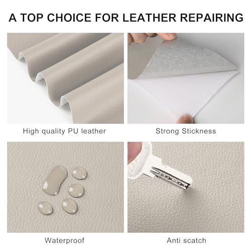 YAFLC Leather Repair Patch for Furniture, 40" x 16" Self Adhesive Leather Repair Kit Vinyl Repair Tape for Car Seat Sofa Jackets Couches Chair Khaki