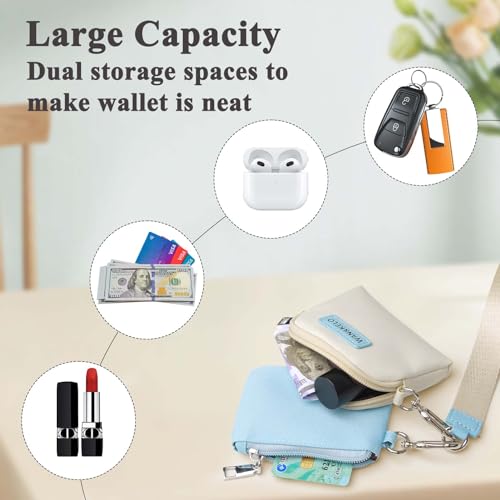 Sunpour Mini Zip Around Wristlet keychain Wallet for Women Dual Pouch Wristlet Portable wallet Coin Purse Mini Women Coin Pocket(Blue)