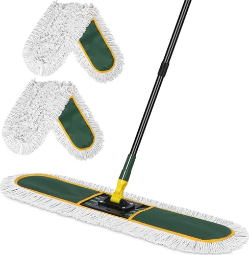 36" Commercial Dust Mop for Floor Cleaning with 2 Replacement Mop Pads, Heavy Duty Industrial Large Floor Wet Dry Mop for Cleaning Office Garage Hardwood Warehouse Factory Mall
