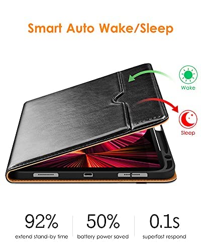 DTTO Premium Synthetic Leather iPad Case, Protective Cover for iPad Pro 11 Inch and iPad Air 4, Auto Wake/Sleep Function, Built-in Hand Strap, Front Document Card Pocket