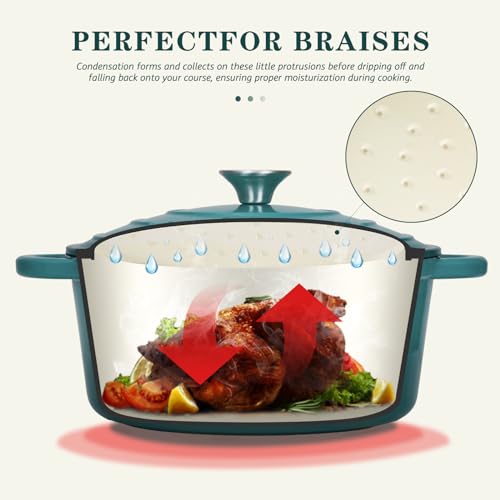 Overmont Enameled Cast Iron Dutch Oven - 4.5QT Pot with Lid Cookbook & Cotton Potholders - Heavy-Duty Cookware for Braising, Stews, Roasting, Bread Baking bottle green