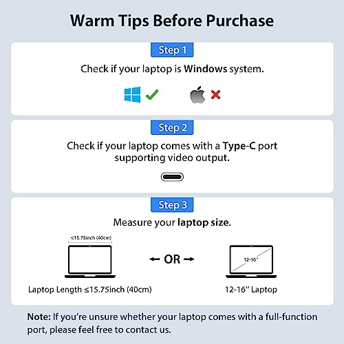 KYY Triple Laptop Screen Extender, 14" 1080P FHD IPS Dual Portable Extended Monitor, USB C Travel for 12-16'' Laptop, 210°Rotation & Kickstand, Plug and Play, X90 (Windows Only)