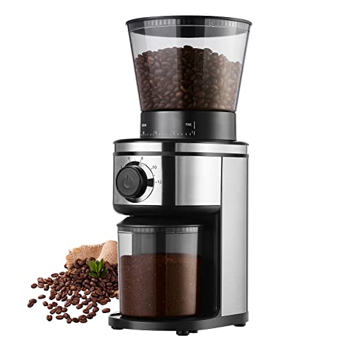 Ollygrin Coffee Bean Burr Grinder Electric, Burr Mill Conical Coffee Grinder With 30 Adjustable Grind Settings For 2-12 Cups, Sliver & Black