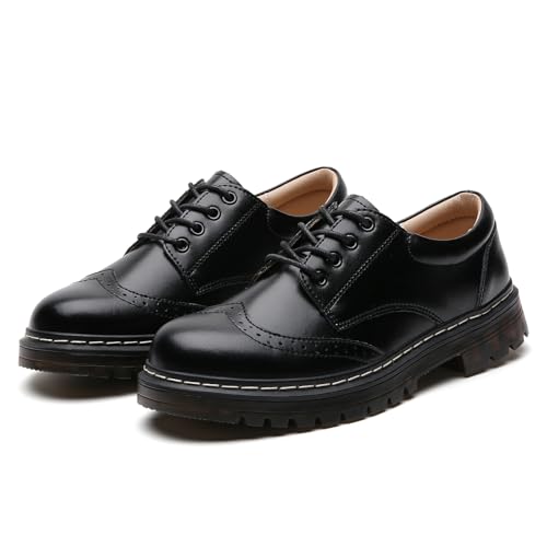 Oxford Shoes Women Slip Resistant Dress Shoes Wingtip Perforated Lace Up Low Heel Casual Work Office Dressy Business Shoes Black US 6