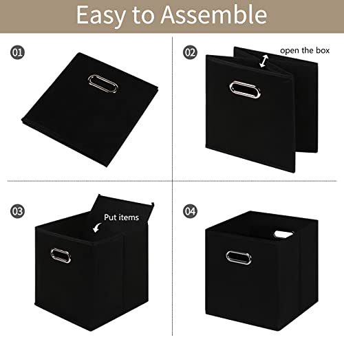NieEnjoy Black Fabric Cubes Storage Containers ,Foldable Storage Bins Cubes Organizer Baskets with Dual Handles for Shelf Closet Set of 3,(Black)