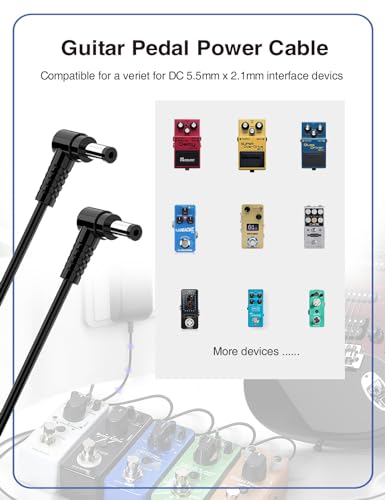 VOLTKARE 【10 Nail-in Cable Clips】 DC Power Extension Cable, 3.28FT 1M, 5.5mm x 2.1mm, 90 Degree Right Angle Ends, Male to Male, for Security Cameras，LED Lights, Guitar Effect Pedal（2Pack）