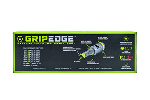 GRIPEDGE HEX Bit Socket Set | 7-PC - 3/8'' Drive Short SAE RPT Hex Driver Set | Sizes 1/8'' - 3/8'' | Made With S2 Steel | Includes Premium Aluminum Storage Rail |